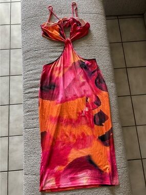 SHEIN Pink & Orange Backless Cutout Bodycon Dress